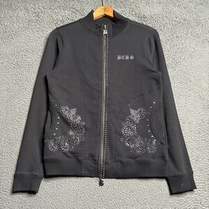 Y2k Vintage BCBG Bling B Zipper Maxazria M Zip Up Track Jacket black Rhinestones